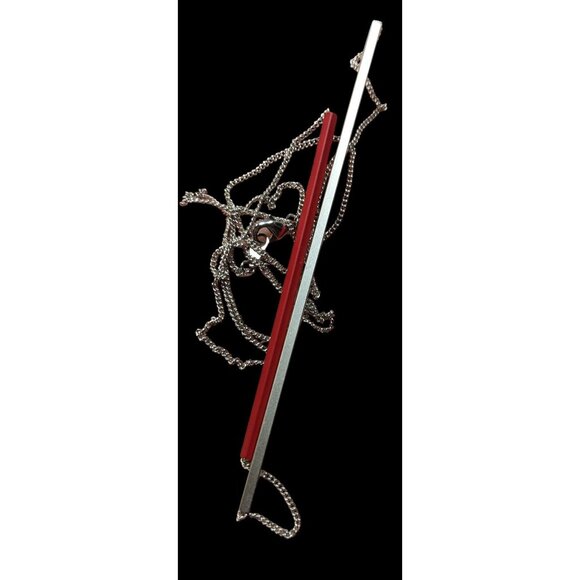 Modern Abstract Red And Silver Tone Asymmetrical Tube On Chain Necklace - Picture 5 of 5